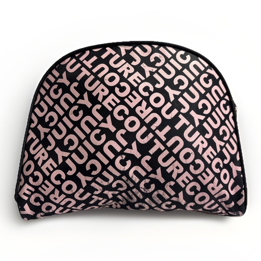 Juicy Couture All Over Logo‎ Travel Cosmetic Makeup Bag Pouch Pink Black